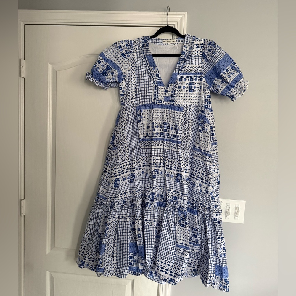 English Factory Blue and White Patterned Midi Dress
